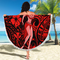 Hawaii Hula Girl Beach Blanket Hibiscus Hawaii Tribal Tattoo Red Version LT01 - Wonder Print Shop
