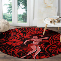 Hawaii Hula Girl Round Carpet Hibiscus Hawaii Tribal Tattoo Red Version LT01 - Polynesian Pride