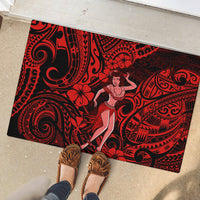 Hawaii Hula Girl Rubber Doormat Hibiscus Hawaii Tribal Tattoo Red Version LT01 - Polynesian Pride