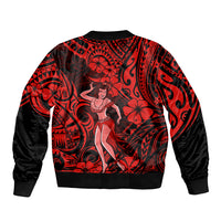Hawaii Hula Girl Sleeve Zip Bomber Jacket Hibiscus Hawaii Tribal Tattoo Red Version LT01 - Polynesian Pride