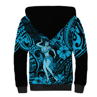 Hawaii Hula Girl Sherpa Hoodie Hibiscus Hawaii Tribal Tattoo Sky Blue Version LT01 - Polynesian Pride