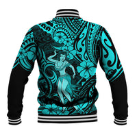 Hawaii Hula Girl Baseball Jacket Hibiscus Hawaii Tribal Tattoo Turquoise Version LT01 - Polynesian Pride