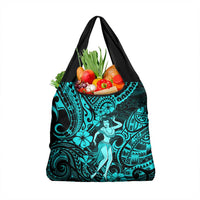 Hawaii Hula Girl Grocery Bag Hibiscus Hawaii Tribal Tattoo Turquoise Version LT01 1-pack One Size Turquoise - Polynesian Pride