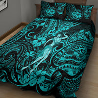 Hawaii Hula Girl Quilt Bed Set Hibiscus Hawaii Tribal Tattoo Turquoise Version LT01 - Polynesian Pride