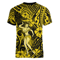 Hawaii Hula Girl Women V Neck T Shirt Hibiscus Hawaii Tribal Tattoo Yellow Version LT01 - Polynesian Pride