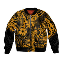 Hawaii Pineapple Bomber Jacket Paradise Flowers Pacific With Gold Polynesian Tribal LT01 Unisex Gold - Polynesian Pride