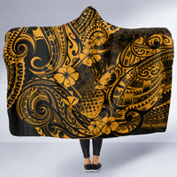 Hawaii Pineapple Hooded Blanket Paradise Flowers Pacific With Gold Polynesian Tribal LT01 - Polynesian Pride