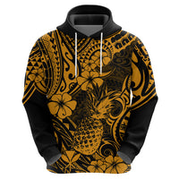 Hawaii Pineapple Hoodie Paradise Flowers Pacific With Gold Polynesian Tribal LT01 - Polynesian Pride