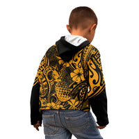 Hawaii Pineapple Kid Hoodie Paradise Flowers Pacific With Gold Polynesian Tribal LT01 - Polynesian Pride