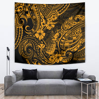 Hawaii Pineapple Tapestry Paradise Flowers Pacific With Gold Polynesian Tribal LT01 - Polynesian Pride