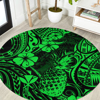 Hawaii Pineapple Round Carpet Paradise Flowers Pacific With Green Polynesian Tribal LT01 Green - Polynesian Pride