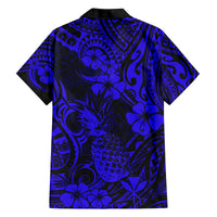 Hawaii Pineapple Family Matching Summer Maxi Dress and Hawaiian Shirt Paradise Flowers Pacific With Navy Blue Polynesian Tribal LT01 - Polynesian Pride