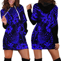 Hawaii Pineapple Hoodie Dress Paradise Flowers Pacific With Navy Blue Polynesian Tribal LT01 - Polynesian Pride