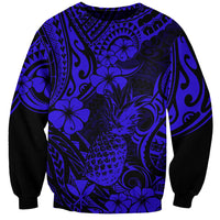 Hawaii Pineapple Sweatshirt Paradise Flowers Pacific With Navy Blue Polynesian Tribal LT01 Unisex Blue - Polynesian Pride