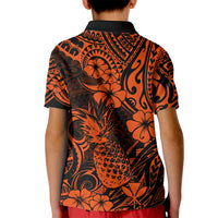 Hawaii Pineapple Kid Polo Shirt Paradise Flowers Pacific With Orange Polynesian Tribal LT01 - Polynesian Pride