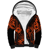 Hawaii Pineapple Sherpa Hoodie Paradise Flowers Pacific With Orange Polynesian Tribal LT01 Unisex Orange - Polynesian Pride