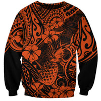 Hawaii Pineapple Sweatshirt Paradise Flowers Pacific With Orange Polynesian Tribal LT01 Unisex Orange - Polynesian Pride