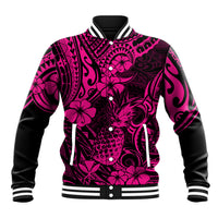 Hawaii Pineapple Baseball Jacket Paradise Flowers Pacific With Pink Polynesian Tribal LT01 Unisex Pink - Polynesian Pride