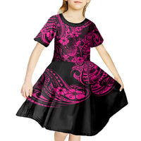 Hawaii Pineapple Kid Short Sleeve Dress Paradise Flowers Pacific With Pink Polynesian Tribal LT01 - Polynesian Pride