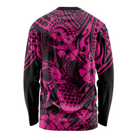 Hawaii Pineapple Long Sleeve Shirt Paradise Flowers Pacific With Pink Polynesian Tribal LT01 - Polynesian Pride
