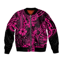 Hawaii Pineapple Sleeve Zip Bomber Jacket Paradise Flowers Pacific With Pink Polynesian Tribal LT01 Unisex Pink - Polynesian Pride