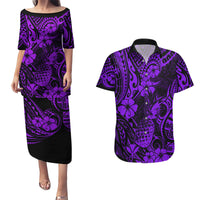 Hawaii Pineapple Couples Matching Puletasi Dress and Hawaiian Shirt Polynesian Pattern Purple Version LT01 Purple - Polynesian Pride