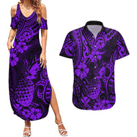 Hawaii Pineapple Couples Matching Summer Maxi Dress and Hawaiian Shirt Polynesian Pattern Purple Version LT01 Purple - Polynesian Pride