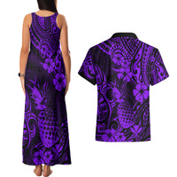 Hawaii Pineapple Couples Matching Tank Maxi Dress and Hawaiian Shirt Polynesian Pattern Purple Version LT01 - Polynesian Pride