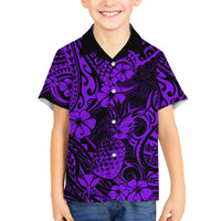 Hawaii Pineapple Family Matching Off Shoulder Maxi Dress and Hawaiian Shirt Polynesian Pattern Purple Version LT01 Son's Shirt Purple - Polynesian Pride
