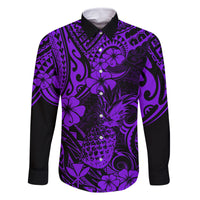 Hawaii Pineapple Family Matching Summer Maxi Dress and Hawaiian Shirt Polynesian Pattern Purple Version LT01 Dad's Shirt - Long Sleeve Purple - Polynesian Pride