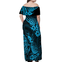 Hawaii Pineapple Off Shoulder Maxi Dress Polynesian Pattern Sky Blue Version LT01 - Polynesian Pride