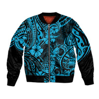 Hawaii Pineapple Sleeve Zip Bomber Jacket Polynesian Pattern Sky Blue Version LT01 Unisex Blue - Polynesian Pride