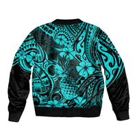 Hawaii Pineapple Sleeve Zip Bomber Jacket Polynesian Pattern Turquoise Version LT01 - Polynesian Pride