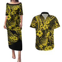 Hawaii Pineapple Couples Matching Puletasi Dress and Hawaiian Shirt Polynesian Pattern Yellow Version LT01 Yellow - Polynesian Pride