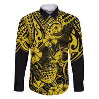 Hawaii Pineapple Family Matching Off Shoulder Long Sleeve Dress and Hawaiian Shirt Polynesian Pattern Yellow Version LT01 Dad's Shirt - Long Sleeve Yellow - Polynesian Pride