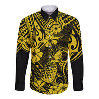 Hawaii Pineapple Long Sleeve Button Shirt Polynesian Pattern Yellow Version LT01 Unisex Yellow - Polynesian Pride