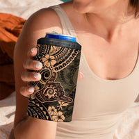 Hawaii Shaka Sign 4 in 1 Can Cooler Tumbler With Polynesian Hibiscus Gold Unique