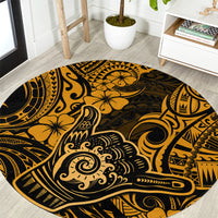 Hawaii Shaka Sign Round Carpet With Polynesian Hibiscus Gold Unique LT01 Gold - Polynesian Pride
