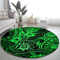 Hawaii Shaka Sign Round Carpet With Polynesian Hibiscus Green Unique LT01 - Polynesian Pride