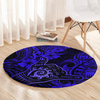 Hawaii Shaka Sign Round Carpet With Polynesian Hibiscus Navy Blue Unique LT01 - Polynesian Pride