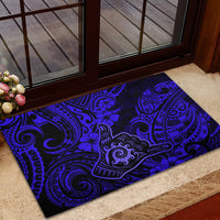 Hawaii Shaka Sign Rubber Doormat With Polynesian Hibiscus Navy Blue Unique LT01 - Polynesian Pride