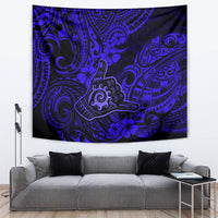 Hawaii Shaka Sign Tapestry With Polynesian Hibiscus Navy Blue Unique LT01 - Polynesian Pride