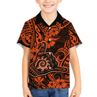Hawaii Shaka Sign Family Matching Puletasi Dress and Hawaiian Shirt With Polynesian Hibiscus Orange Unique LT01 Son's Shirt Orange - Polynesian Pride