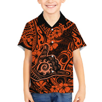 Hawaii Shaka Sign Family Matching Summer Maxi Dress and Hawaiian Shirt With Polynesian Hibiscus Orange Unique LT01 Son's Shirt Orange - Polynesian Pride