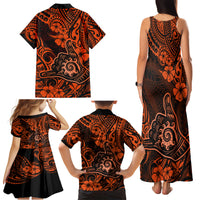 Hawaii Shaka Sign Family Matching Tank Maxi Dress and Hawaiian Shirt With Polynesian Hibiscus Orange Unique LT01 - Polynesian Pride