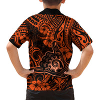 Hawaii Shaka Sign Kid Hawaiian Shirt With Polynesian Hibiscus Orange Unique LT01 - Polynesian Pride