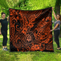 Hawaii Shaka Sign Quilt With Polynesian Hibiscus Orange Unique LT01 - Polynesian Pride