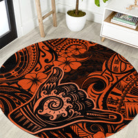 Hawaii Shaka Sign Round Carpet With Polynesian Hibiscus Orange Unique LT01 Orange - Polynesian Pride