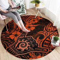 Hawaii Shaka Sign Round Carpet With Polynesian Hibiscus Orange Unique LT01 - Polynesian Pride