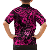 Hawaii Shaka Sign Family Matching Short Sleeve Bodycon Dress and Hawaiian Shirt With Polynesian Hibiscus Pink Unique LT01 - Polynesian Pride